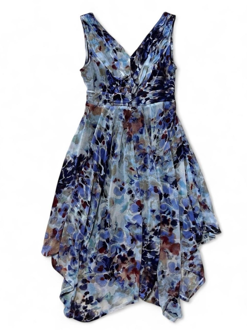 Simply Vera Floral V-Neck Handkerchief Hem Dress in Blue & Purple